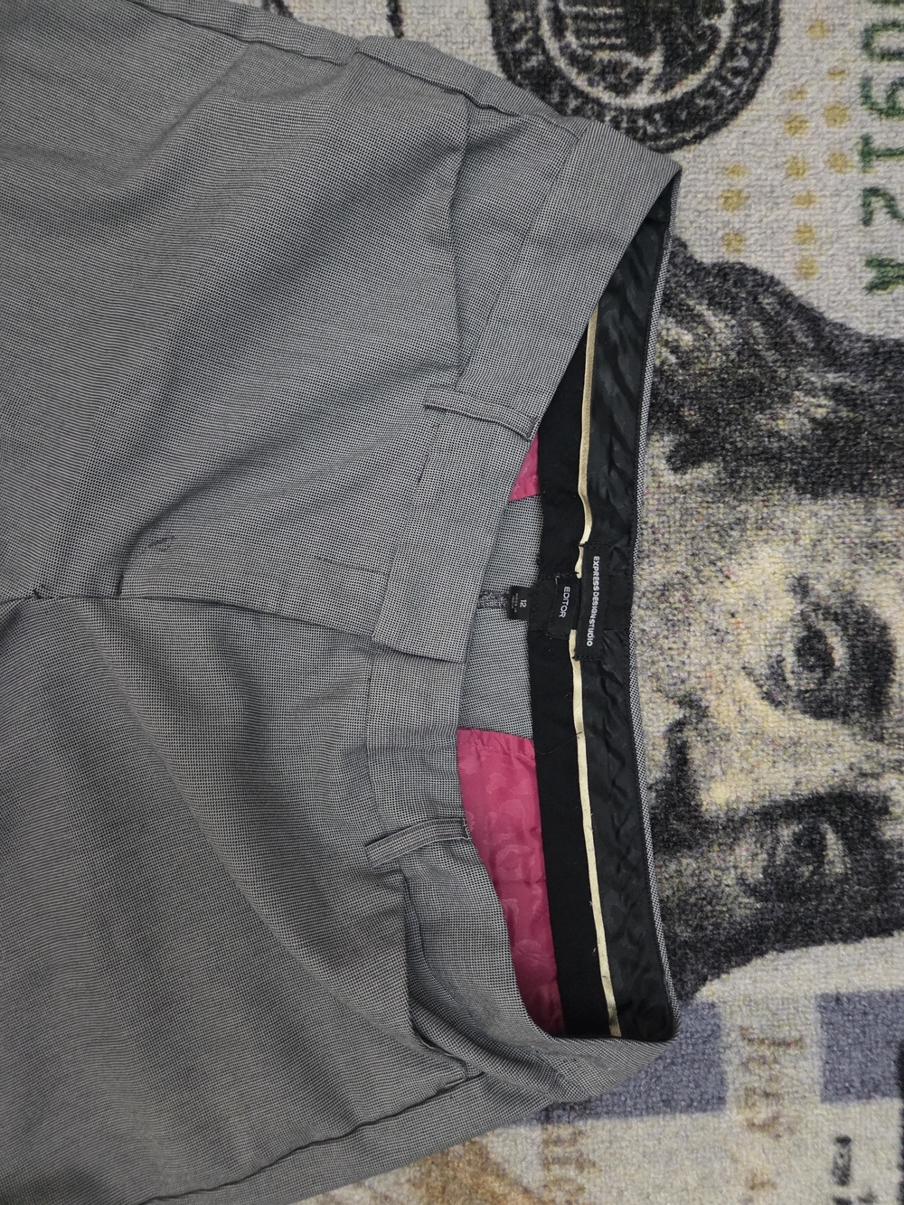 Express Gray Dress Pants with Pink Waistband Lining